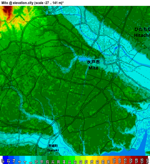 Zoom OUT 2x Mito, Japan elevation map