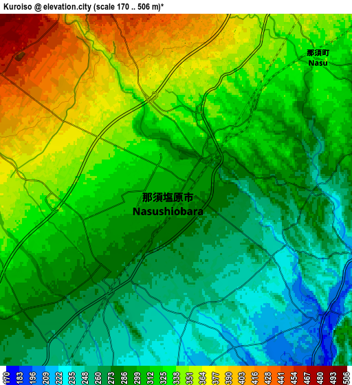 Zoom OUT 2x Kuroiso, Japan elevation map