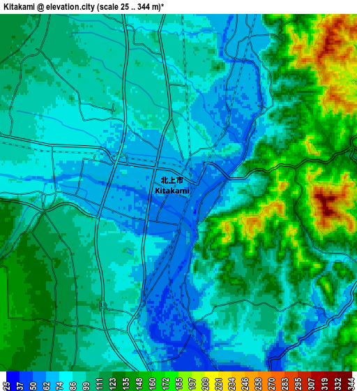 Zoom OUT 2x Kitakami, Japan elevation map