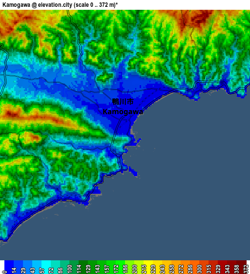 Zoom OUT 2x Kamogawa, Japan elevation map