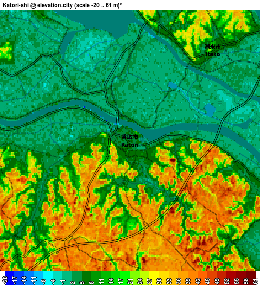 Zoom OUT 2x Katori-shi, Japan elevation map