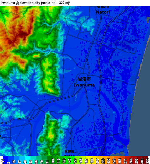 Zoom OUT 2x Iwanuma, Japan elevation map