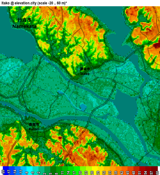 Zoom OUT 2x Itako, Japan elevation map