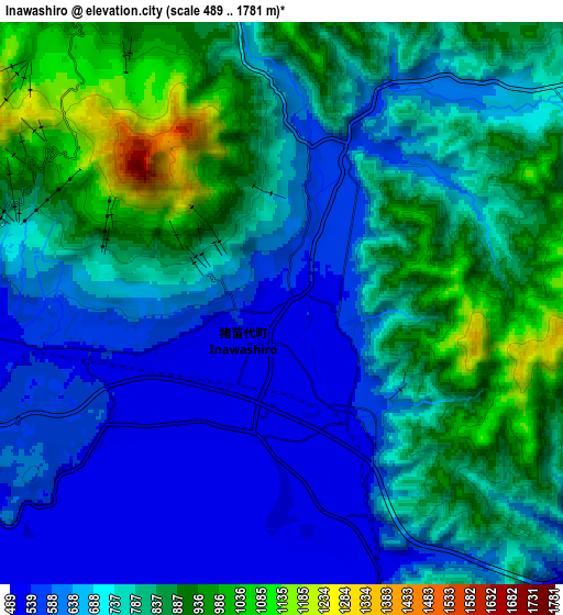 Zoom OUT 2x Inawashiro, Japan elevation map