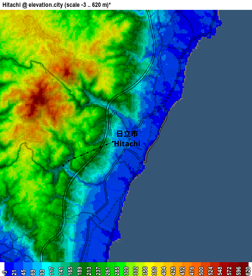 Zoom OUT 2x Hitachi, Japan elevation map