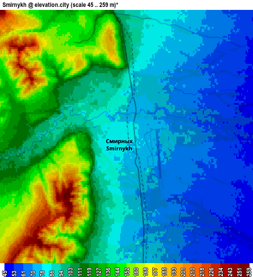 Zoom OUT 2x Smirnykh, Russia elevation map