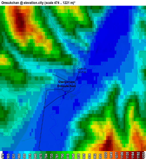 Zoom OUT 2x Omsukchan, Russia elevation map