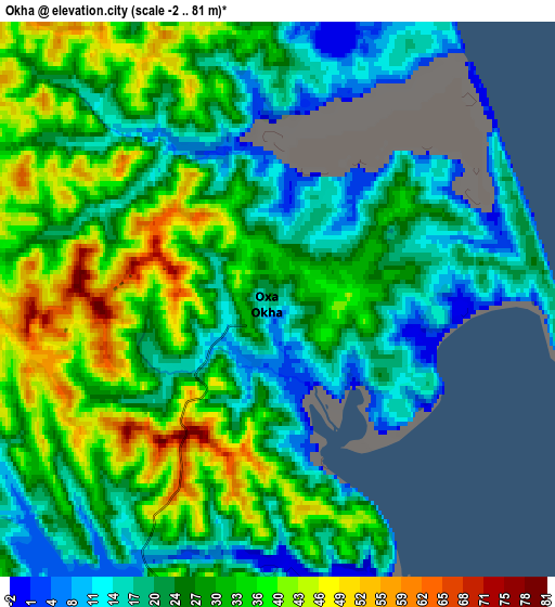 Zoom OUT 2x Okha, Russia elevation map