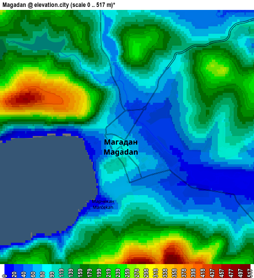 Zoom OUT 2x Magadan, Russia elevation map