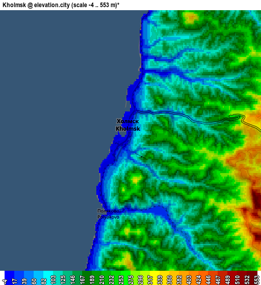 Zoom OUT 2x Kholmsk, Russia elevation map