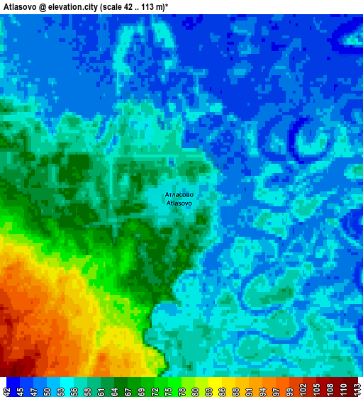 Zoom OUT 2x Atlasovo, Russia elevation map