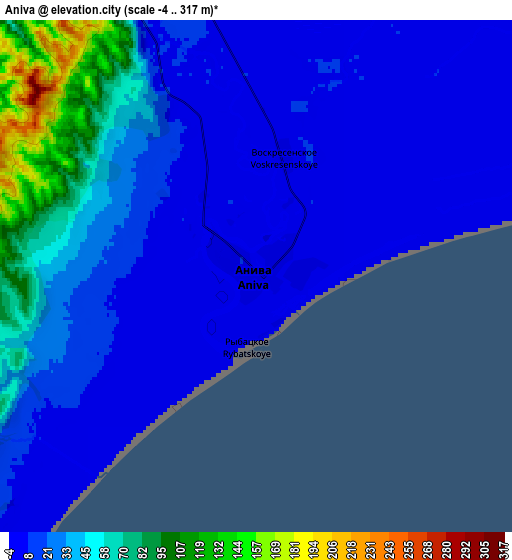 Zoom OUT 2x Aniva, Russia elevation map