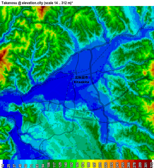 Zoom OUT 2x Takanosu, Japan elevation map