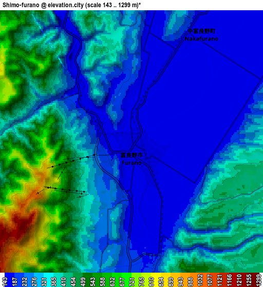 Zoom OUT 2x Shimo-furano, Japan elevation map