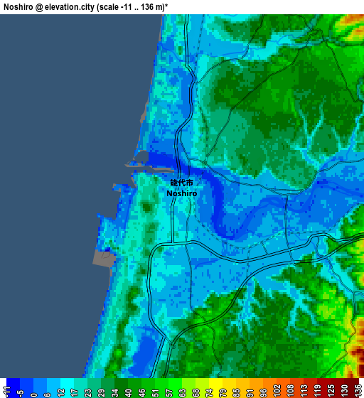 Zoom OUT 2x Noshiro, Japan elevation map