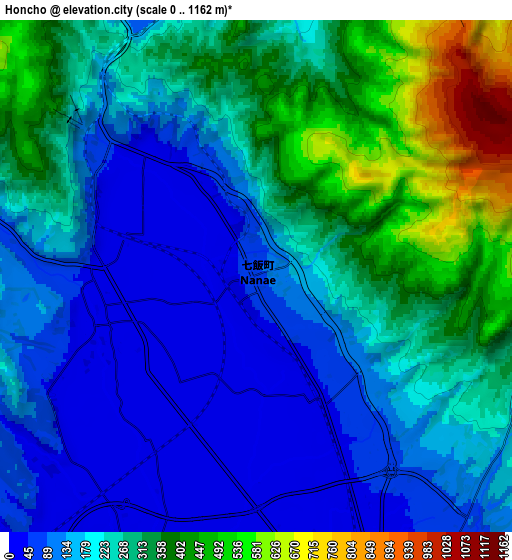 Zoom OUT 2x Honchō, Japan elevation map