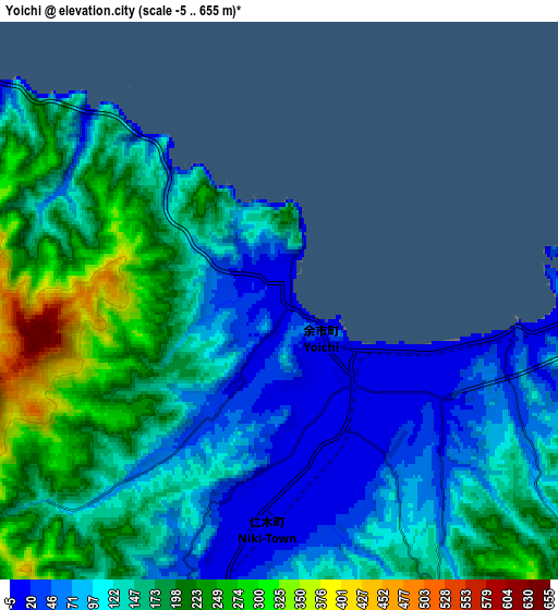 Zoom OUT 2x Yoichi, Japan elevation map