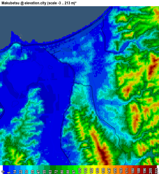 Zoom OUT 2x Makubetsu, Japan elevation map