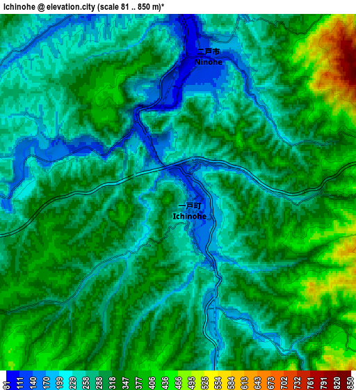 Zoom OUT 2x Ichinohe, Japan elevation map