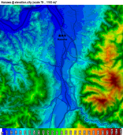 Zoom OUT 2x Hanawa, Japan elevation map