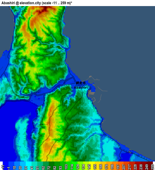 Zoom OUT 2x Abashiri, Japan elevation map