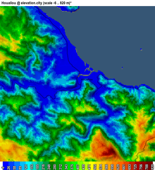 Zoom OUT 2x Houaïlou, New Caledonia elevation map