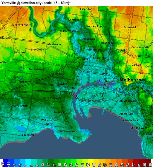 Zoom OUT 2x Yarraville, Australia elevation map