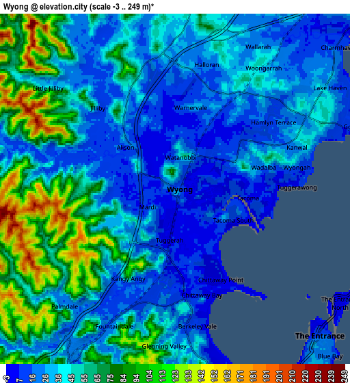 Zoom OUT 2x Wyong, Australia elevation map