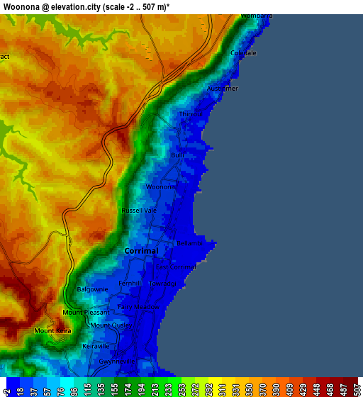 Zoom OUT 2x Woonona, Australia elevation map