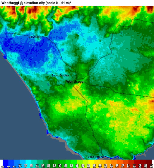 Zoom OUT 2x Wonthaggi, Australia elevation map