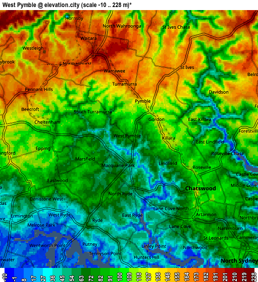 Zoom OUT 2x West Pymble, Australia elevation map