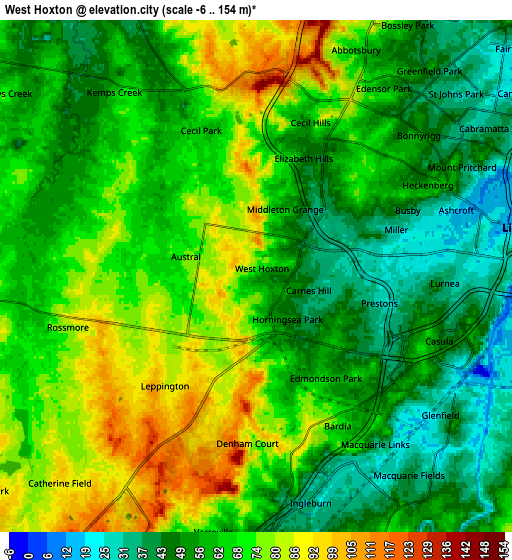 Zoom OUT 2x West Hoxton, Australia elevation map