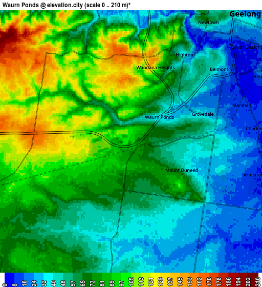 Zoom OUT 2x Waurn Ponds, Australia elevation map