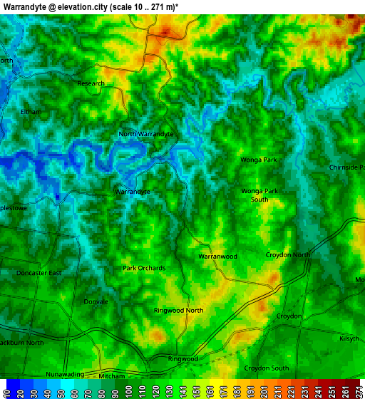 Zoom OUT 2x Warrandyte, Australia elevation map