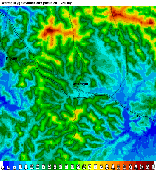 Zoom OUT 2x Warragul, Australia elevation map