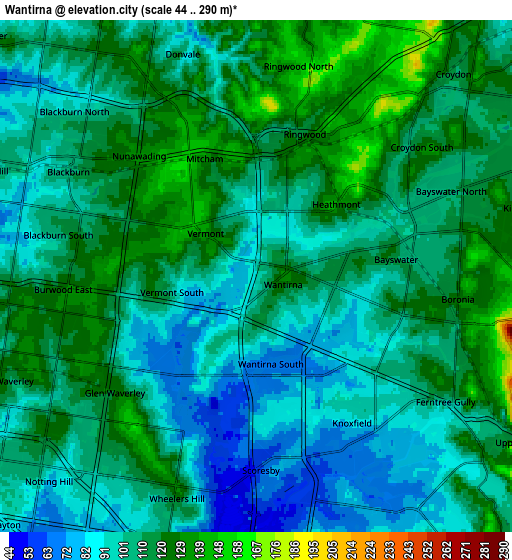 Zoom OUT 2x Wantirna, Australia elevation map