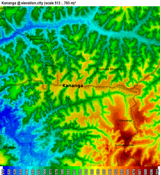 Zoom OUT 2x Kananga, Democratic Republic of the Congo elevation map