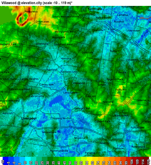 Zoom OUT 2x Villawood, Australia elevation map