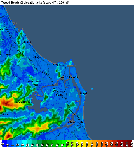 Zoom OUT 2x Tweed Heads, Australia elevation map