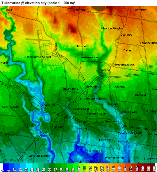 Zoom OUT 2x Tullamarine, Australia elevation map