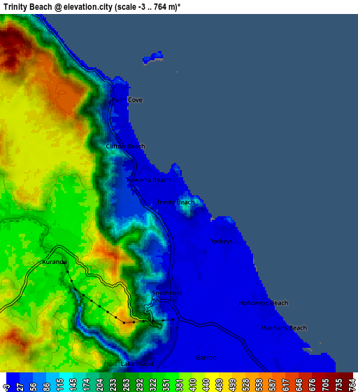 Zoom OUT 2x Trinity Beach, Australia elevation map