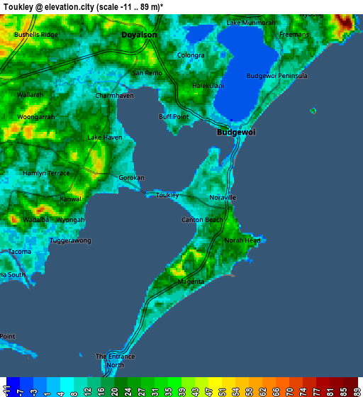 Zoom OUT 2x Toukley, Australia elevation map