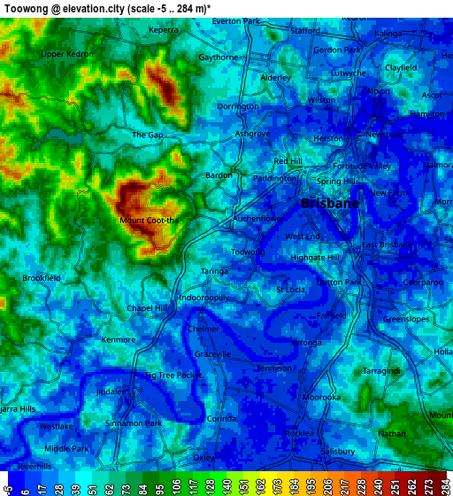 Zoom OUT 2x Toowong, Australia elevation map