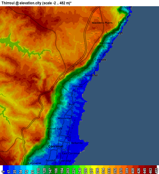 Zoom OUT 2x Thirroul, Australia elevation map