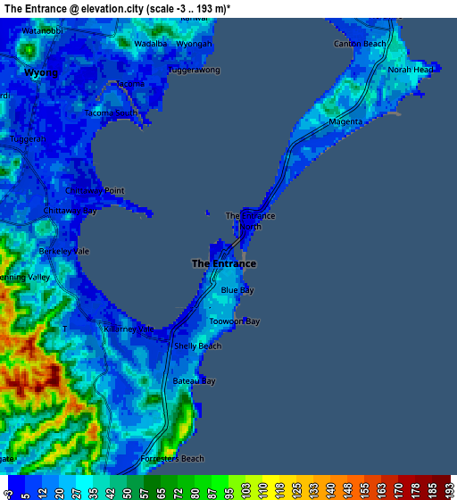 Zoom OUT 2x The Entrance, Australia elevation map