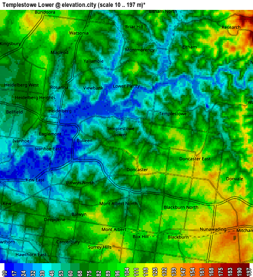 Zoom OUT 2x Templestowe Lower, Australia elevation map