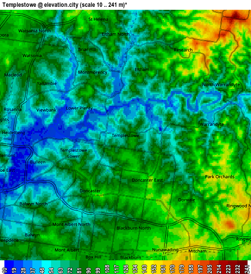 Zoom OUT 2x Templestowe, Australia elevation map