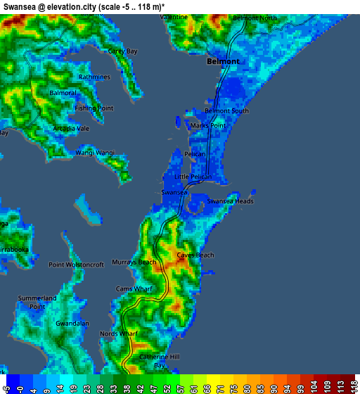 Zoom OUT 2x Swansea, Australia elevation map