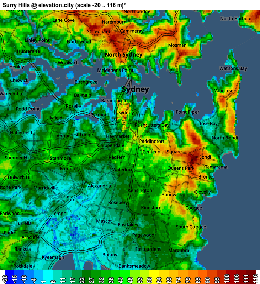 Zoom OUT 2x Surry Hills, Australia elevation map