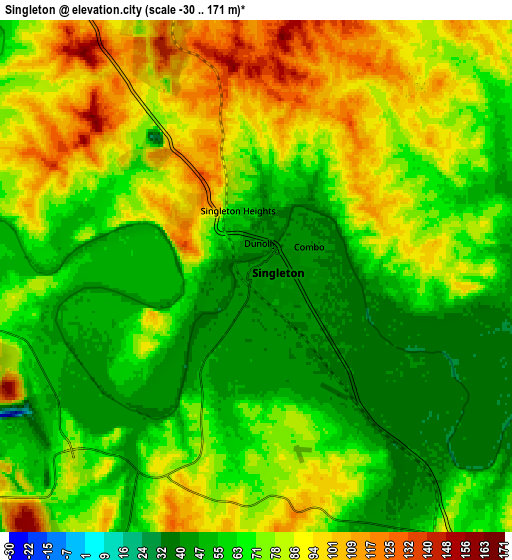 Zoom OUT 2x Singleton, Australia elevation map